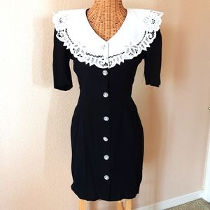 Vintage Knapp Studio Black Dress with Lace Collar💖💖💖NWT